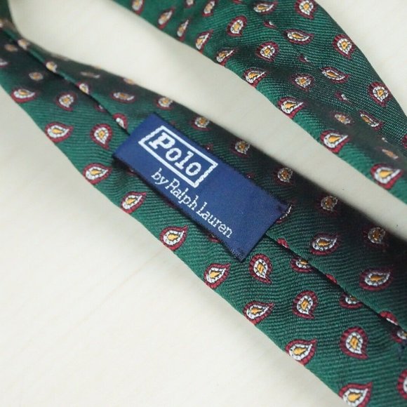 Polo by Ralph Lauren Made by Hand Emerald Green Garnet Red Lemon Yellow Silk Tie - Picture 6 of 7